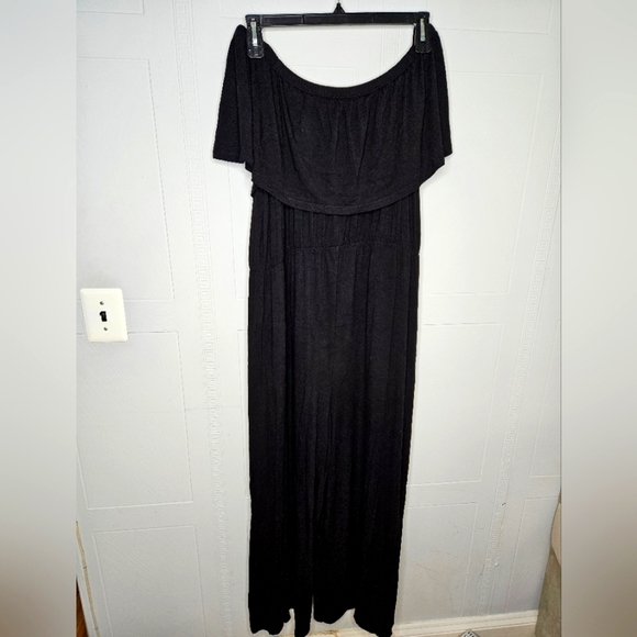 Asos Curve Plus Black Jumpsuit Off Shoulder Layered Ruffle Top Wide Leg 20 EUC - Picture 2 of 15